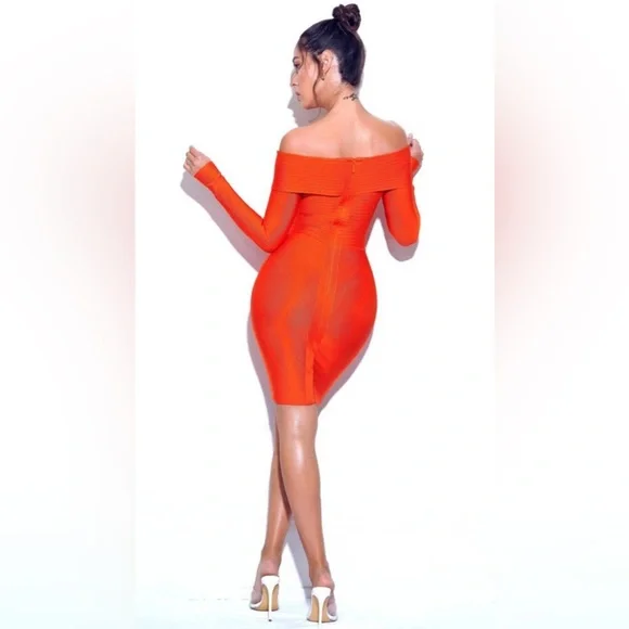 Sierra orange off shoulder long sleeve mini bandage dress - Picture 5 of 5